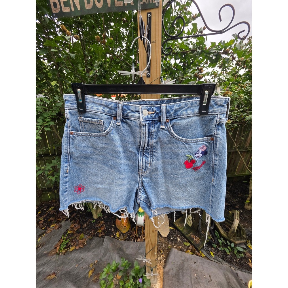 Old Navy Disney Minnie Mouse High Rise Denim Cut Off Shorts Light Wash Size 12